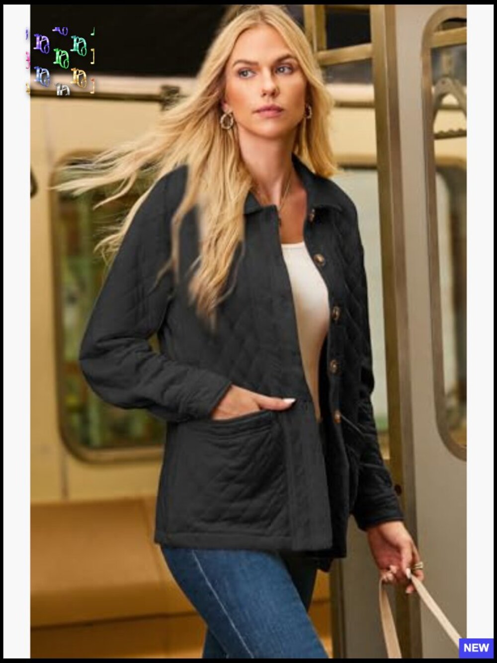 Casual Quilted Button Down Jacket Lightweight Long Sleeve with Pockets - Picture 3 of 7